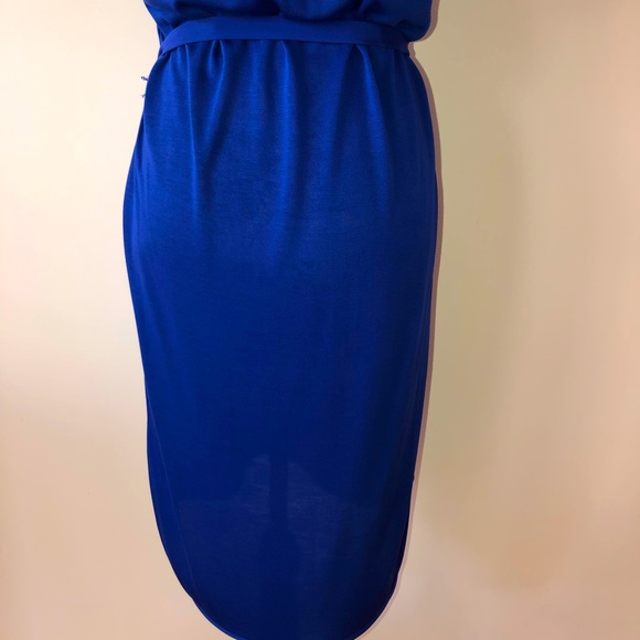 MARCS Cobalt Blue Dress 100% Silk Pullover Shift Tie Waist High Low Skirt Size M - Picture 9 of 16